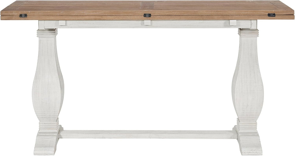 Martin Svensson Home Napa Solid Wood Pedestal Flip-Top Sofa Console Table, White and Driftwood, 60 inches x 18 inches x 30 inches