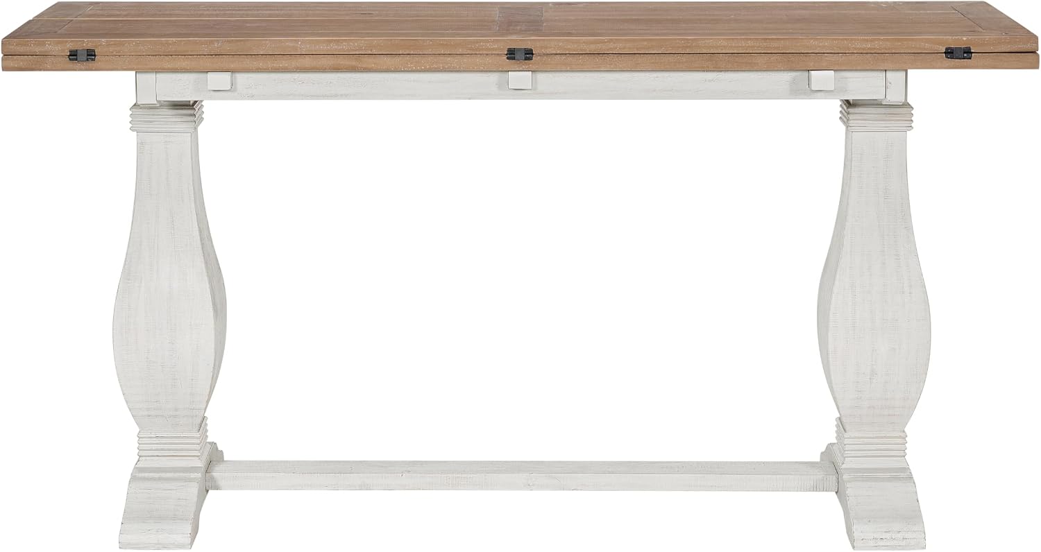 Martin Svensson Home Napa Solid Wood Pedestal Flip-Top Sofa Console Table, White and Driftwood, 60 inches x 18 inches x 30 inches