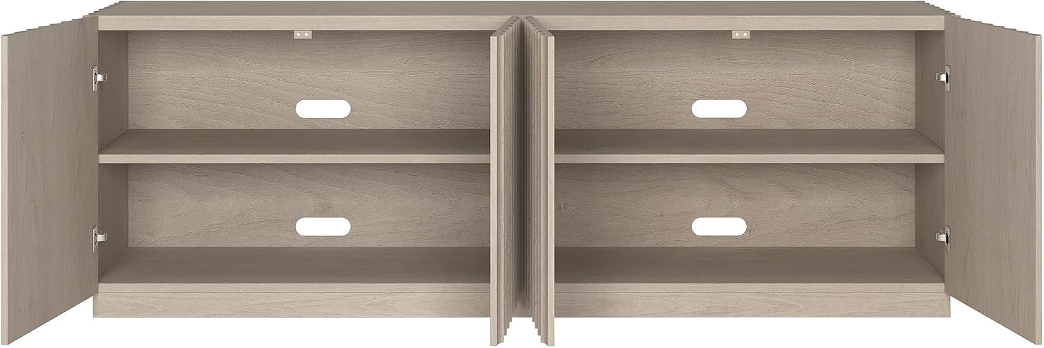 Henn&Hart Fluted TV Stand for TVs up to 75'' with 2 Concealed Ribbed Storage Cabinets, Adjustable Shelves, Base and Cable Management Cut-Outs for Living Room, Family Room, or Office, Alder White