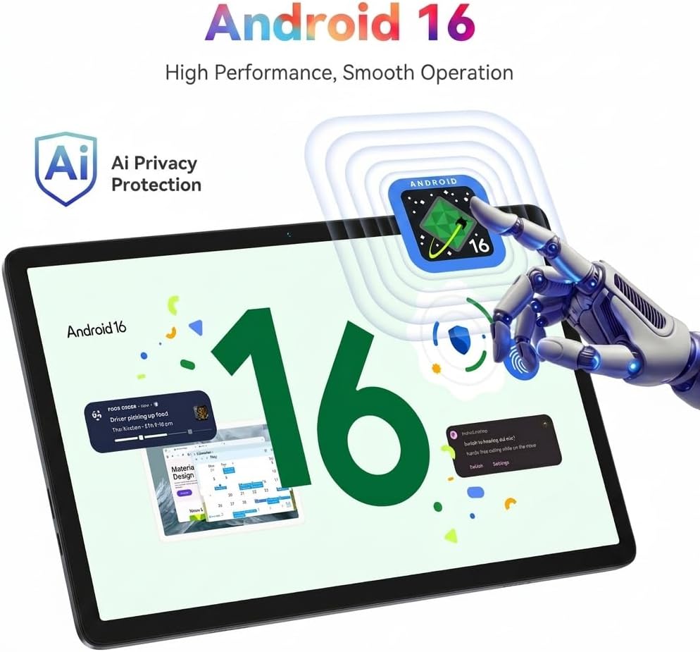 Android 16 Tablet 2026, Android Tablet with Pen and Keyboard, Gemini Ai, 24GB +256GB/2TB, 8MP AI Camera, Widevine L1, Fast Charge, 2 in 1 with Mouse and Stand, 4 Year Warranty