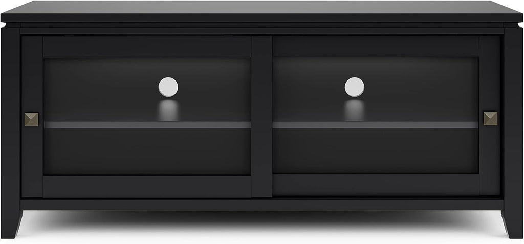 SIMPLIHOME Cosmopolitan TV Stand - 48 inch Wide Solid Wood Media Console in Black, Contemporary Entertainment Center for Living Room for TVs up to 55 Inches with Sliding Doors and Adjustable Shelves