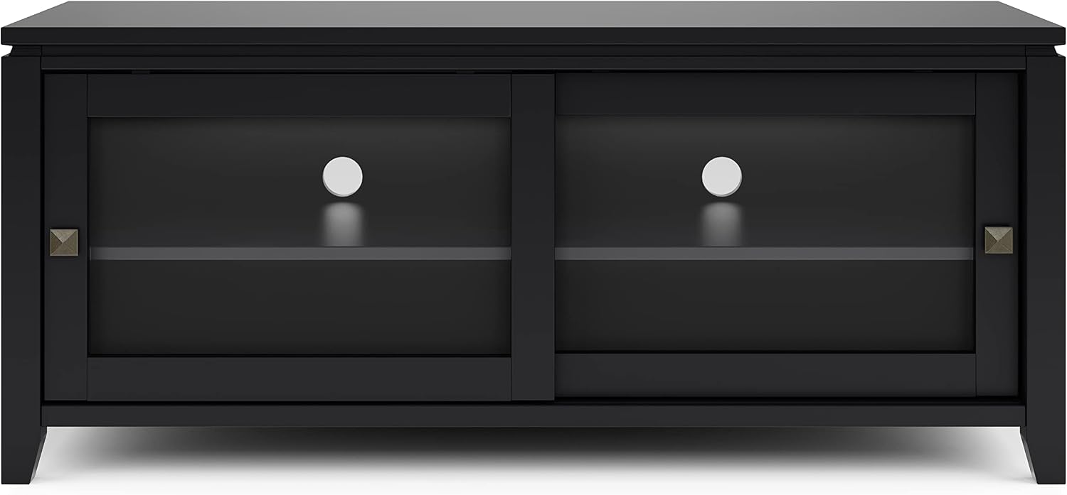 SIMPLIHOME Cosmopolitan TV Stand - 48 inch Wide Solid Wood Media Console in Black, Contemporary Entertainment Center for Living Room for TVs up to 55 Inches with Sliding Doors and Adjustable Shelves