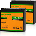 ECO-WORTHY 2 Pack 12V 20Ah Lithium Battery, 3000+ Deep Cycle Rechargeable LiFePO4 Lithium Ion Phosphate Battery with BMS for Fish Finder, Outdoor Camping and Ham Radio