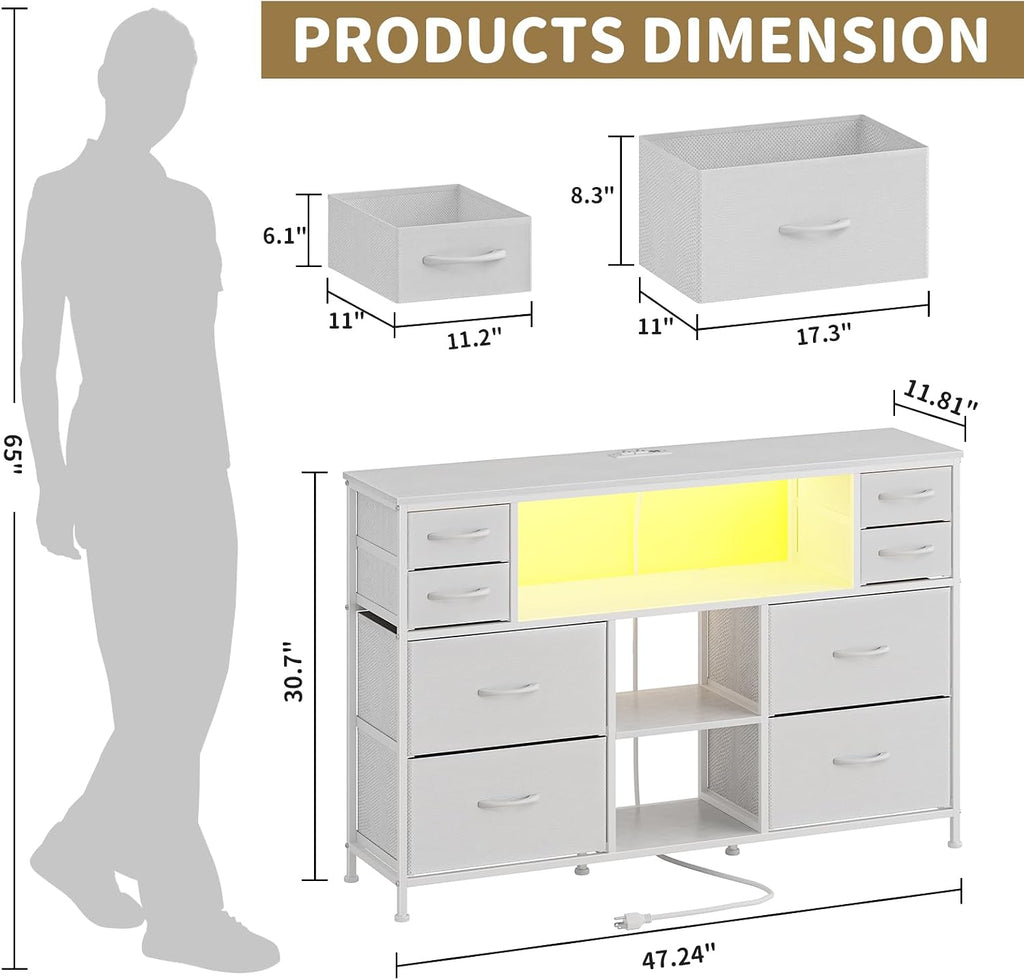 TV Stand Dresser Drawer for Bedroom - TV Stands for 45, 50, 55 inch TV - Entertainment Center Dressers with Charging Station, Drawers Dresser with Storage for Living Room, Nursery, Entryway - White