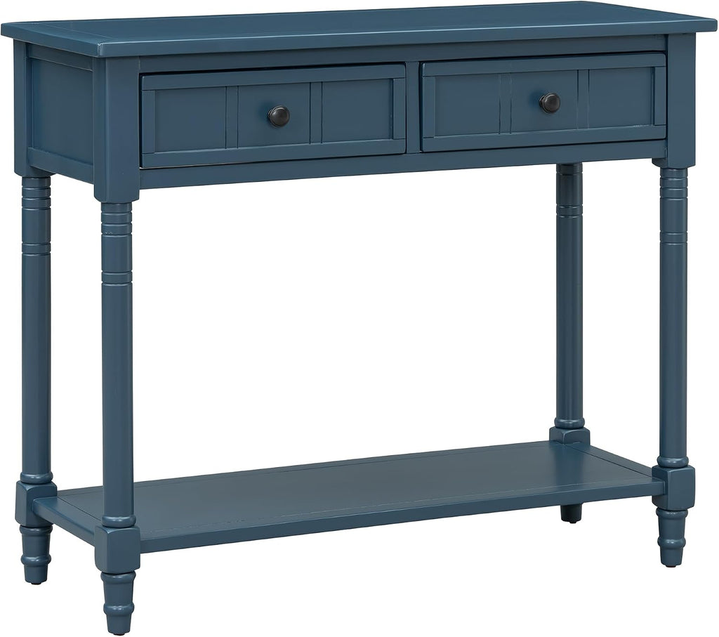 Knocbel Antique Entry Console Table with 2 Drawers & Bottom Open Shelf, Wood Sofa Tables for Entryway Hallway Living Room, 35.34' W x 13.8' D x 30.25' H, Dark Navy