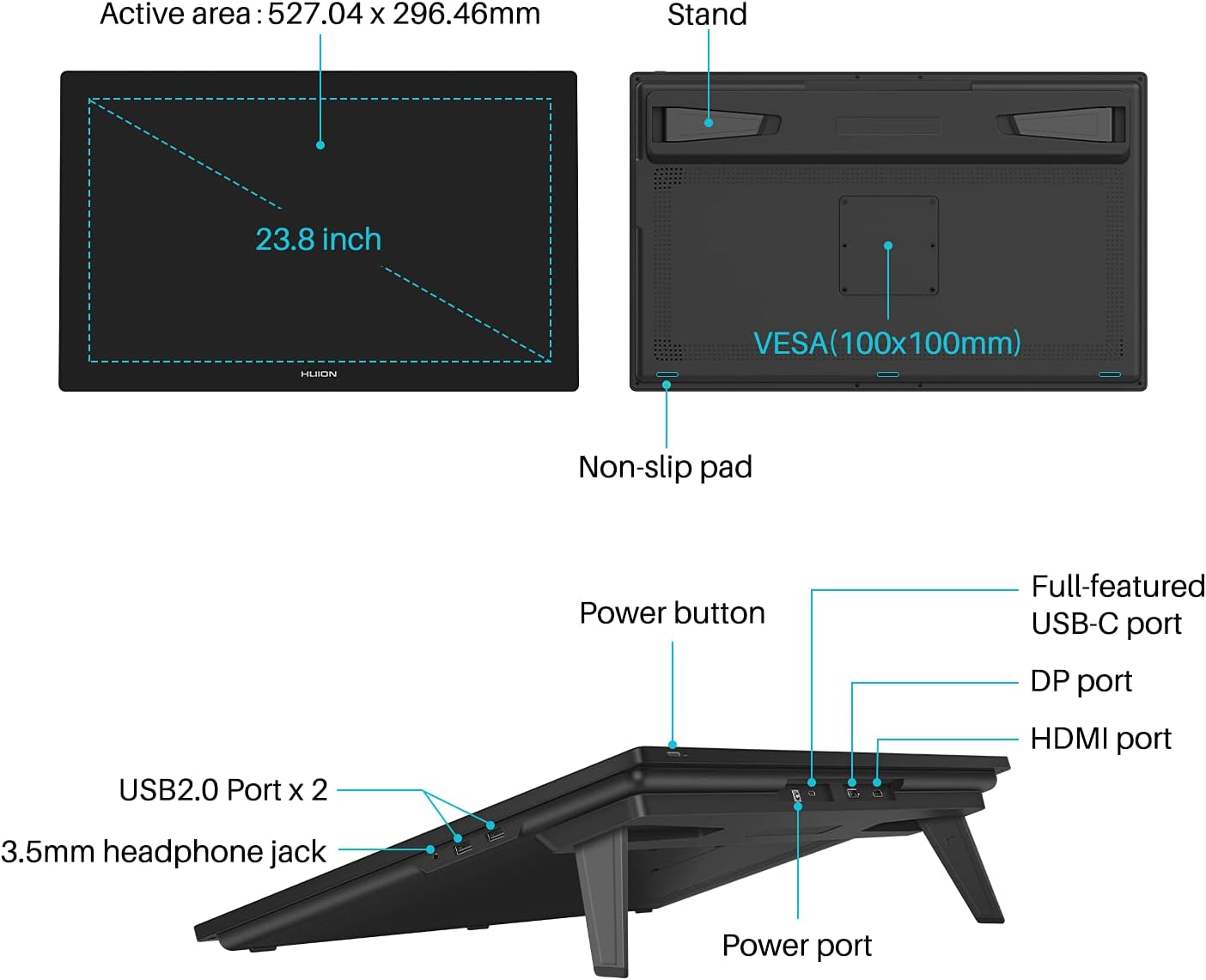HUION Kamvas Pro 24 4K UHD Graphics Drawing Tablet with Full-Laminated Screen Anti-Glare Glass 140% sRGB - Battery-Free Stylus 8192 Pen Pressure and Wireless Express Key, 23.8 Inch Black