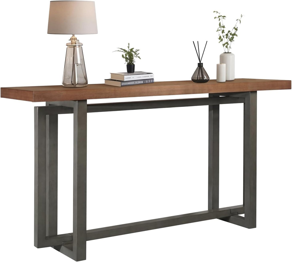 LKTART 59.05-Inch Long Behind Couch Sofa Table for Living Room, Farmhouse Console Table with Storage, Narrow Accent Entryway Tables for Hallway Entrance Foyer (Brown+Grey)