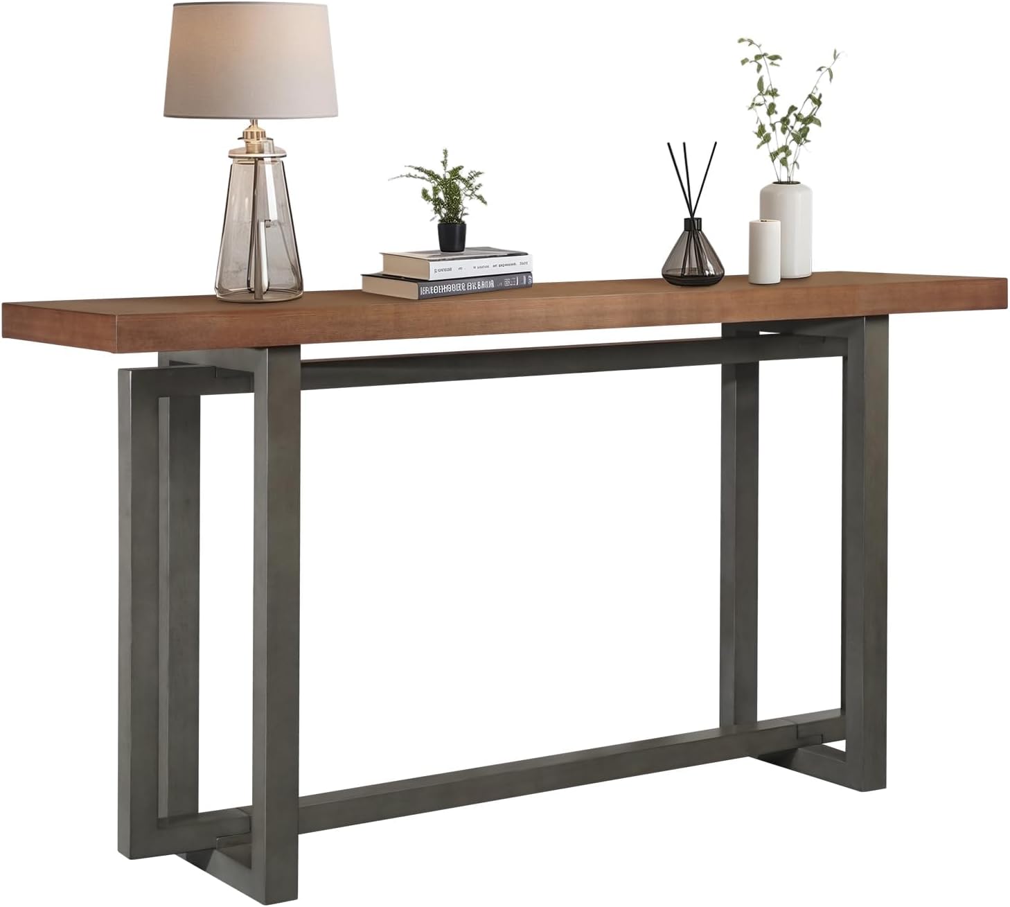 LKTART 59.05-Inch Long Behind Couch Sofa Table for Living Room, Farmhouse Console Table with Storage, Narrow Accent Entryway Tables for Hallway Entrance Foyer (Brown+Grey)