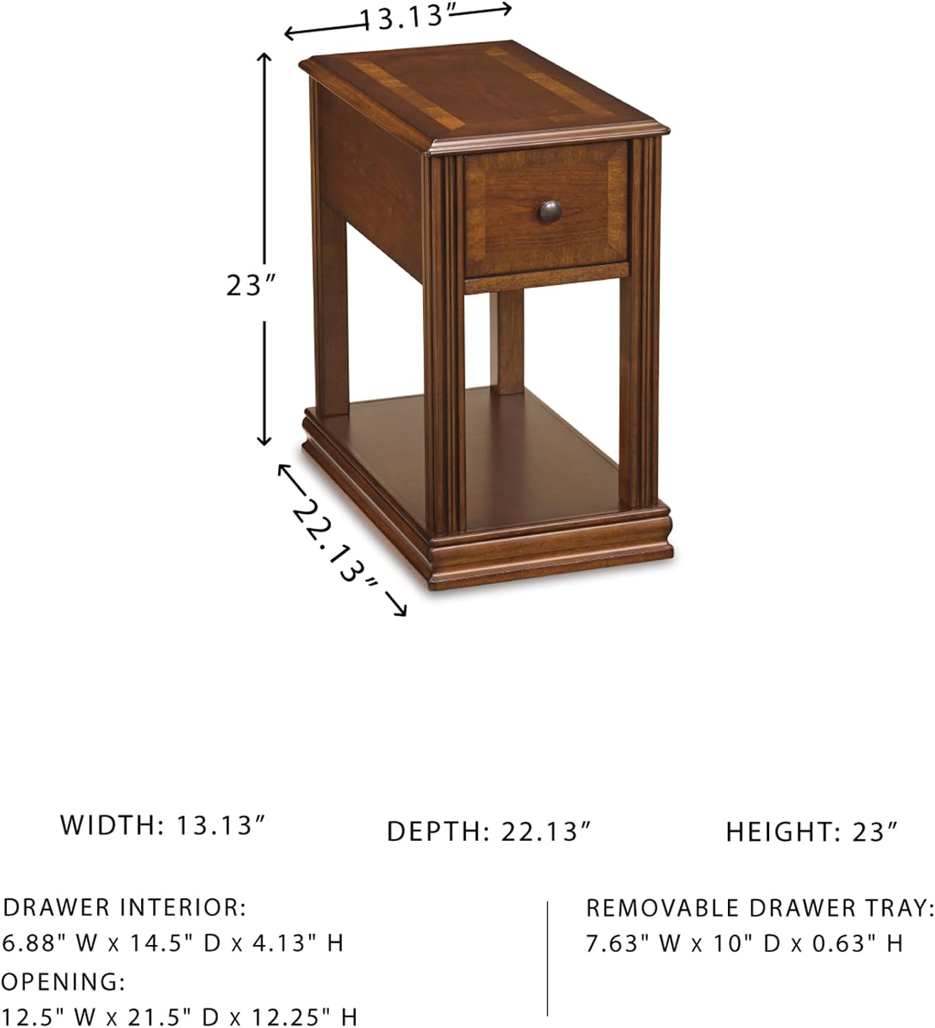 Signature Design by Ashley Breegin Chair Side End Table, 1 Drawer, 1 Fixed Shelf, Veneers, Wood, 13.13' W x 22.13' D x 23' H, Brown
