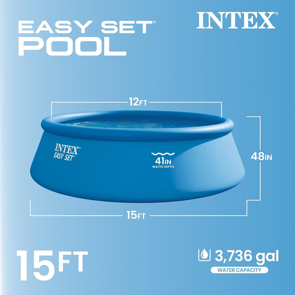 Intex 15ft x 48in Easy Set Outdoor Above Ground Swimming Pool Kit with Ladder, Cover, 1000 GPH GFCI Filter Pump and 6 Replacement Filter Cartridges