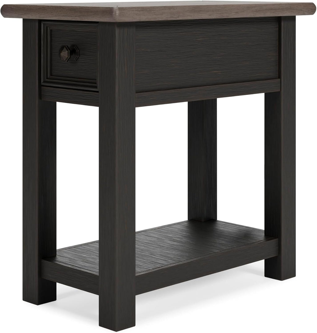 Signature Design by Ashley Tyler Creek Chair Side End Table, Plank-styled Top, Smooth-gliding Drawer, Wood, 14.13' W x 24.13' D x 24.13' H, Light Brown & Whitewash
