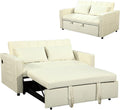 63.8' Queen Sleeper Sofa Bed,3-in-1 Convertible Sofa Bed with Phone Holder,USB Port,Velvet Pull Out Bed with Side Storage,Recliner Loveseat Sofa for Living Room,Small Space (Off-White)