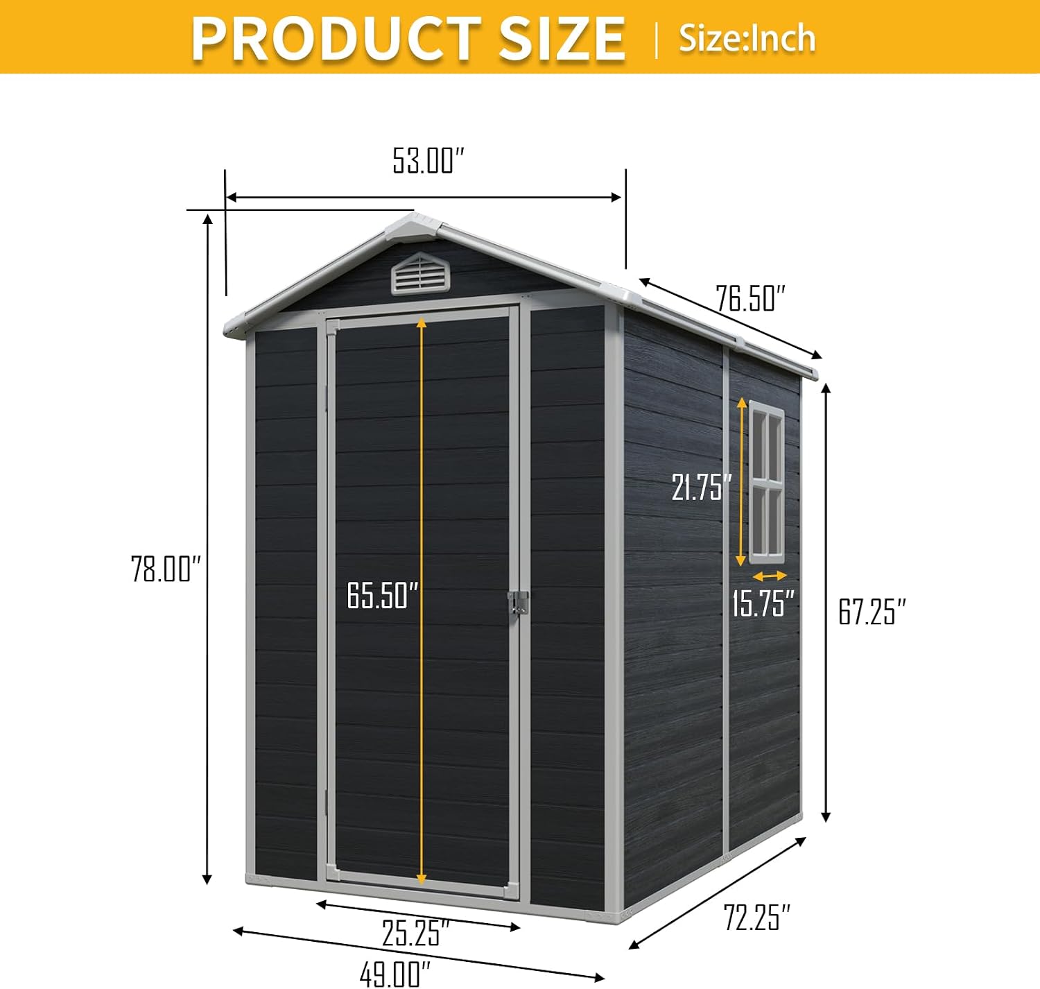 Resin 8x4ft Outdoor Storage Shed with Two Windows & Double Doors-Durable, Weather, Storage Solution for Yard, Garden, Tools, and Equipment (4x6Ft Gable | Single Door & Window | Black, Resin)