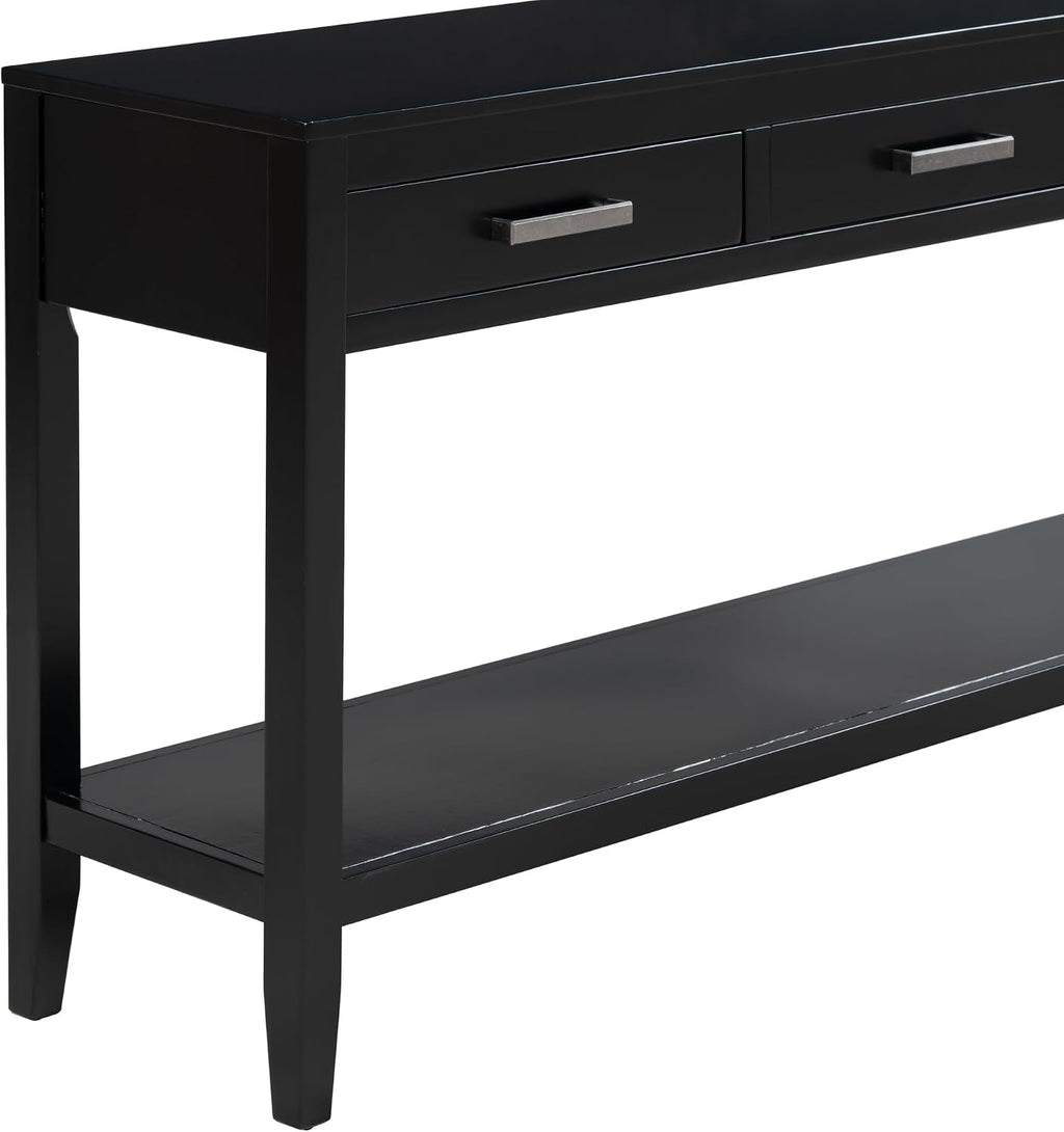 Merax Entryway Console Table with Storage, 3 Drawers Design/Wood Frame/Behind Couch & Sofa, Black