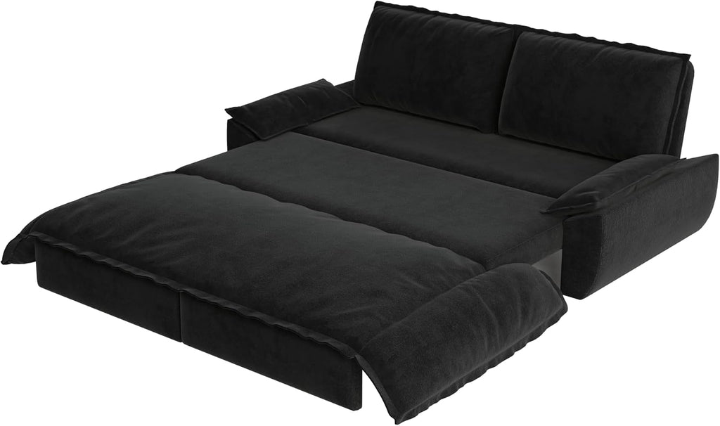 73.2' Sleeper Sofa Bed Queen, 3-in-1 Convertible Couch, Modern Pull Out Couches, Comfy Velvet Futon Sofa, Cloud Loveseat Lounge, Pillow Arm, for Small Spaces, Apartment, Living Room, Black