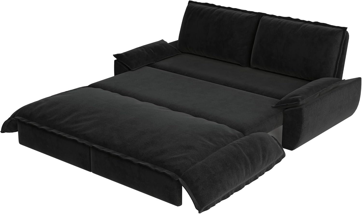 73.2' Sleeper Sofa Bed Queen, 3-in-1 Convertible Couch, Modern Pull Out Couches, Comfy Velvet Futon Sofa, Cloud Loveseat Lounge, Pillow Arm, for Small Spaces, Apartment, Living Room, Black