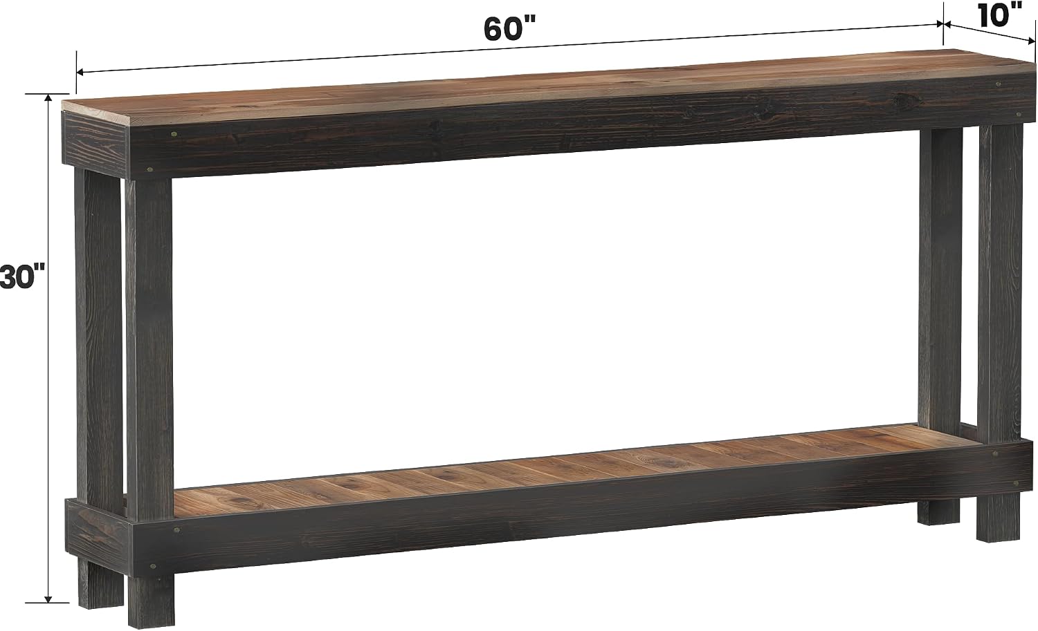 Rustic Farmhouse Console Table with 2 Tiers - Distressed Reclaimed Wood Entryway Sofa Table, Narrow Long Behind Couch Table for Living Room & Bedroom,60x30x10 Inch,Black