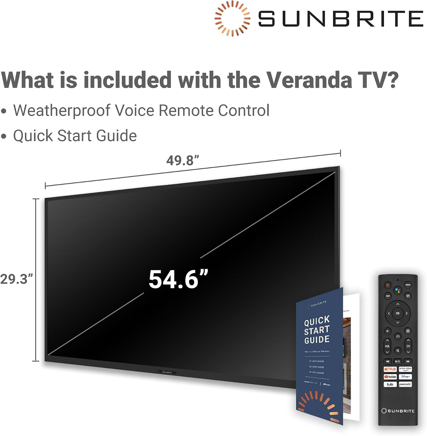 SunBrite Veranda 3 Series 55-inch Full Shade Smart Outdoor TV, 4K Ultra HD HDR QLED Weatherproof Television, 1000 nit Ultra Bright Screen with All-Weather Voice Remote