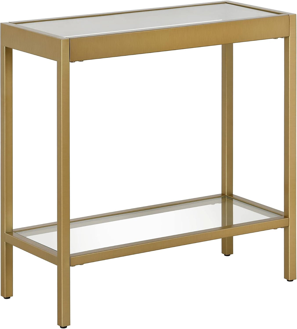 Henn&Hart 24' Wide Rectangular Rectangular Side Table in Brass, Table for Living Room, Bedroom