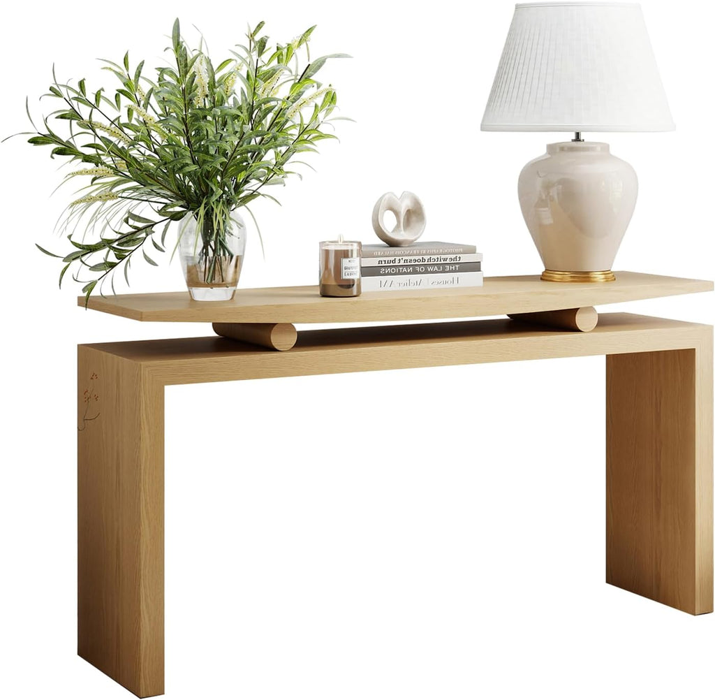 LKTART Farmhouse Console Table Hallway Table for Entryway Solid Wood Sofa Table Behind Couch Narrow Long Entry Table for Living Room Entrance Foyer Natural