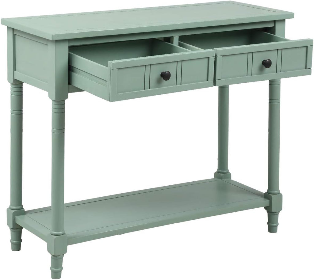 Knocbel Antique Entry Console Table with Drawers & Bottom Open Shelf, Wood Sofa Tables for Entryway Hallway Living Room, 35.43' W x 13.8' D x 30.25' H, Retro Blue