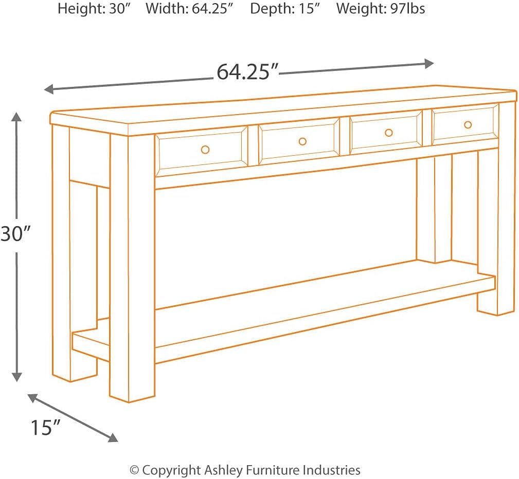 Signature Design by Ashley Gavelston Sofa Table, Couch Table with Drawers & Shelf, Hand-Finished Wood Console for Living Room or Entryway, Weathered Black