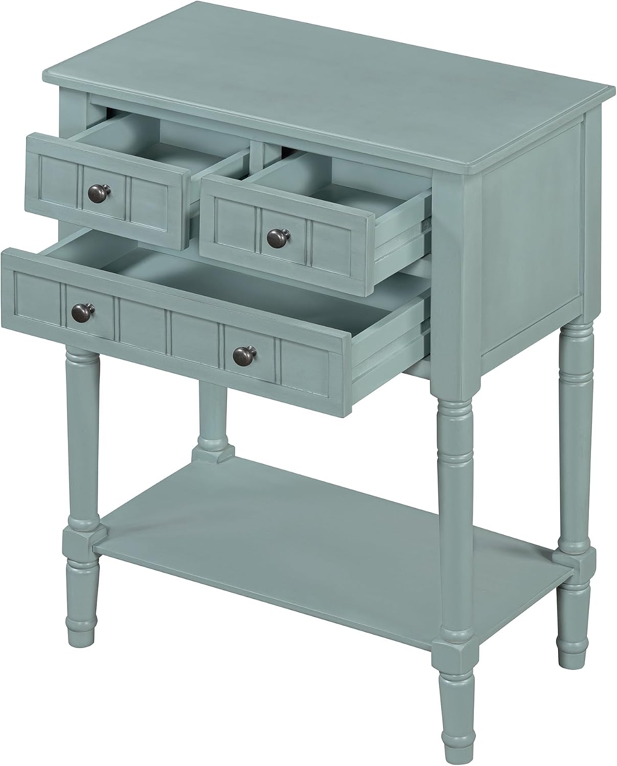 Merax Narrow Console Table, Elegant Slim Sofa Table With Three Storage Drawers and Bottom Shelf for Entryway, Hallway, and Living Room (Light Blue)