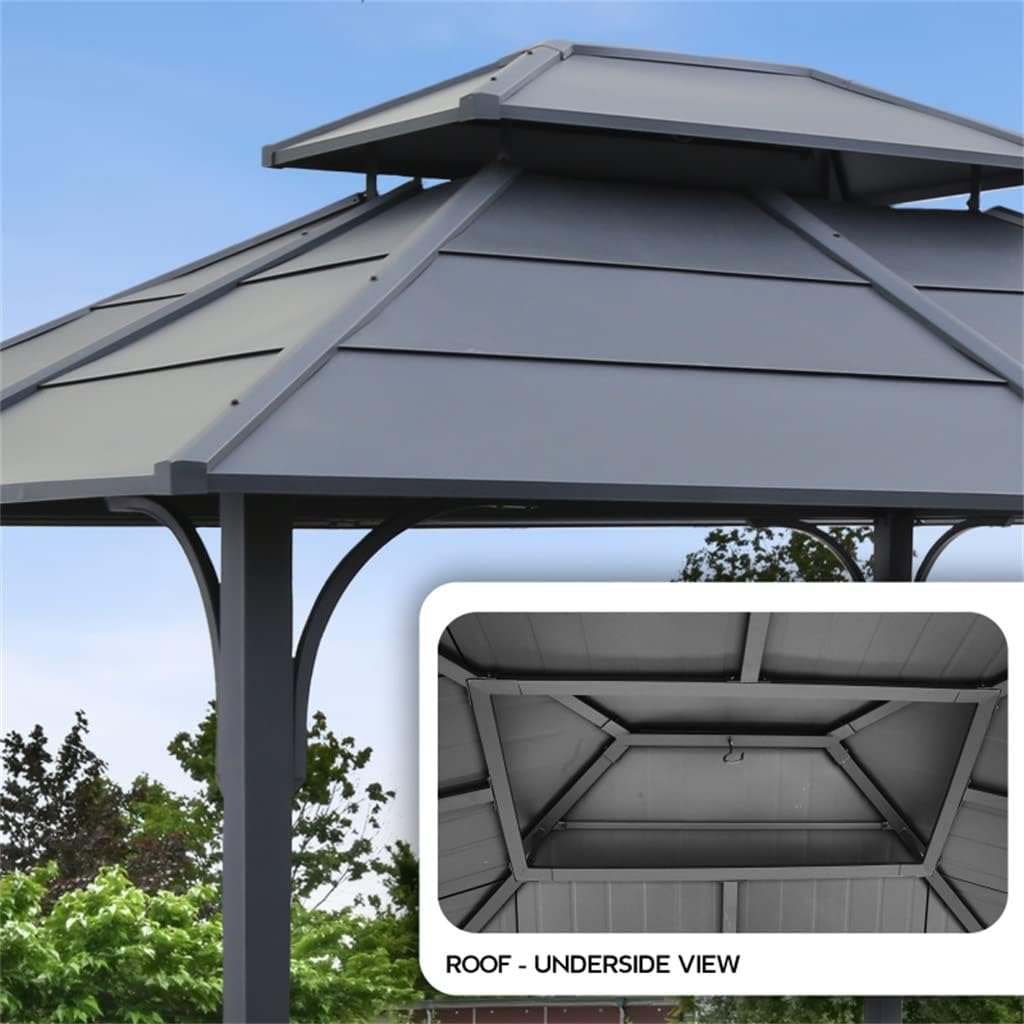 12 Ft. W X 14 D Metal Black 2-Tier Roof Patio Gazebo with Curtains and Netting(12 ft. x 10 ft)