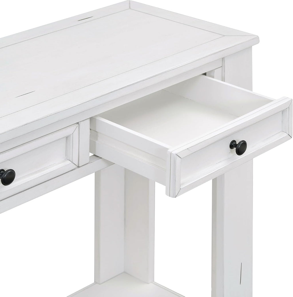 LKTART White Console Table,Solid Wood Sofa Table with 4 Drawers Hallway Table for Storage Entry Foyer Behind Couch Table,Easy Assembled (63' White)