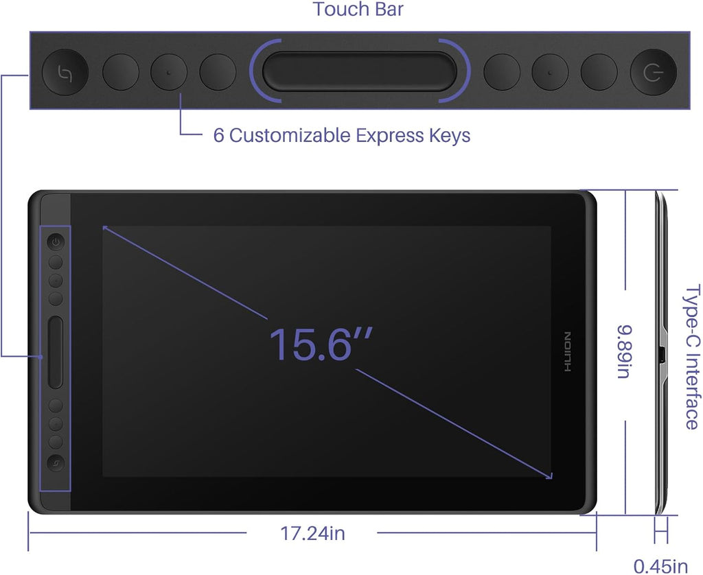 HUION KAMVAS Pro 16 Graphics Drawing Tablet with Screen Full-Laminated Graphics Monitor with Battery-Free Stylus Tilt 8192 Pen Pressure 6 Hot Keys Touch Bar - 15.6inch Graphic Tablet for PC/MAC/Linux