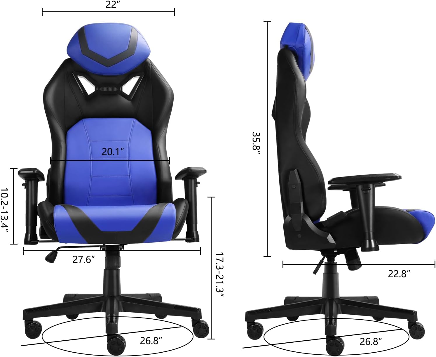 Modern-Depo Video Gaming Chair with 360°-Swivel Seat and Headrest | High-Density Memory Foam Ergonomic Office Chair, Big and Tall Computer Chair for Home, Office, Blue Black