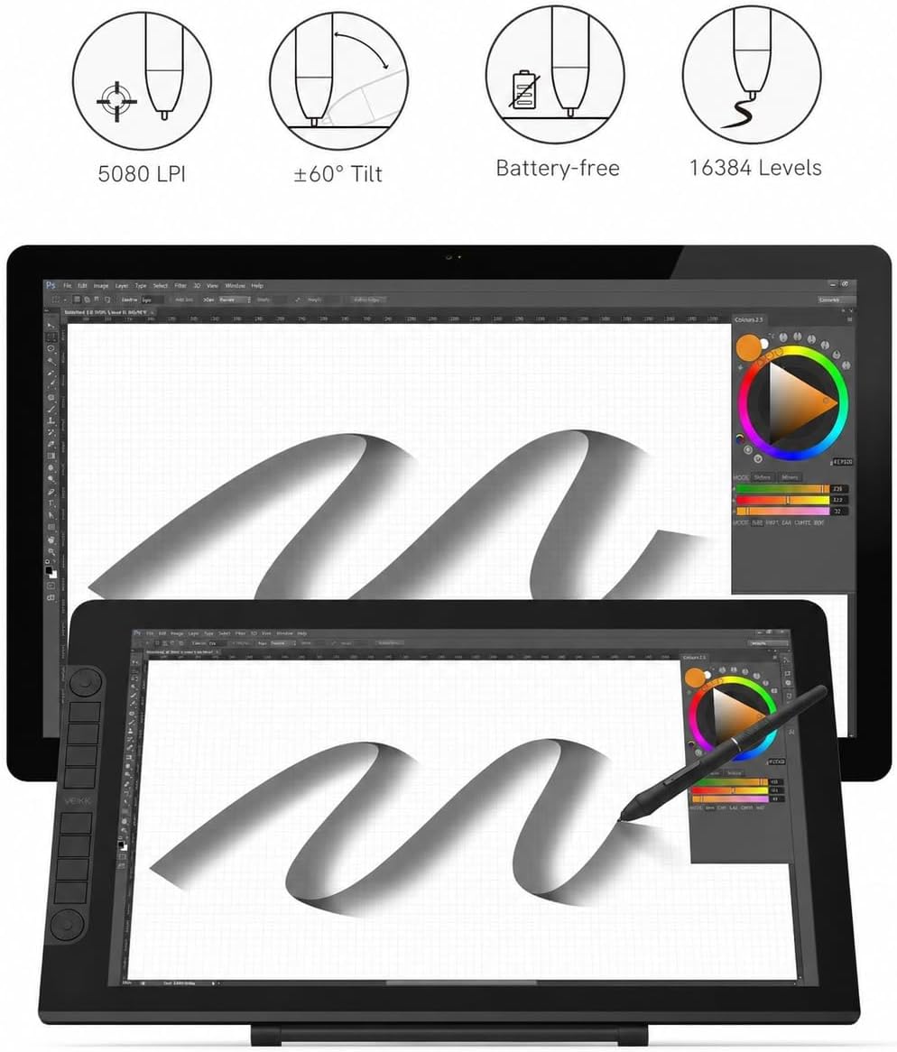VEIKK VK2200PRO 21.5 Inch Drawing Tablet with Screen,99% sRGB Graphics Tablet,16384 Levels Pen Pressure Drawing Pad for PC,Adjustable Stand,2 Battery-Free Stylus,Compatible with Windows Mac Linux