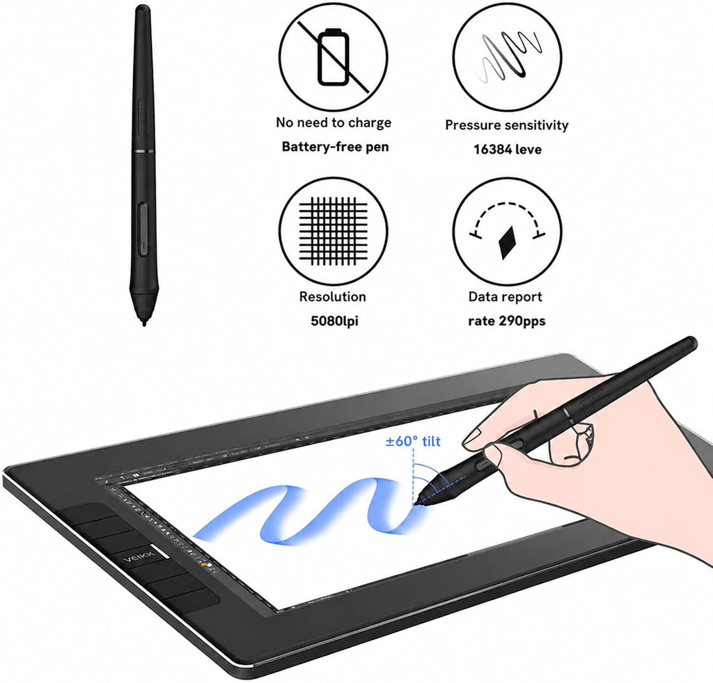 VEIKK VK1200V2 Drawing Tablet with Screen,11.6 Inch Full-Laminated Graphics Drawing Monitor,Upgraded 16384 Pressure Sensitivity, 2 Styluses, 120% sRGB,Graphics Tablet for PC Mac Linux Windows