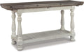 Signature Design by Ashley Havalance Farmhouse Sofa Table, Flip Top Design for Additional Dining Space and Fixed Lower Shelf, Gray & White with Weathered Finish