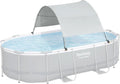Bestway Flowclear Pool Canopy for 6' 11' to 11' 2' Above Ground Outdoor Oval or Rectangular Swimming Pools with UPF 40 Plus Sun Protection, Gray