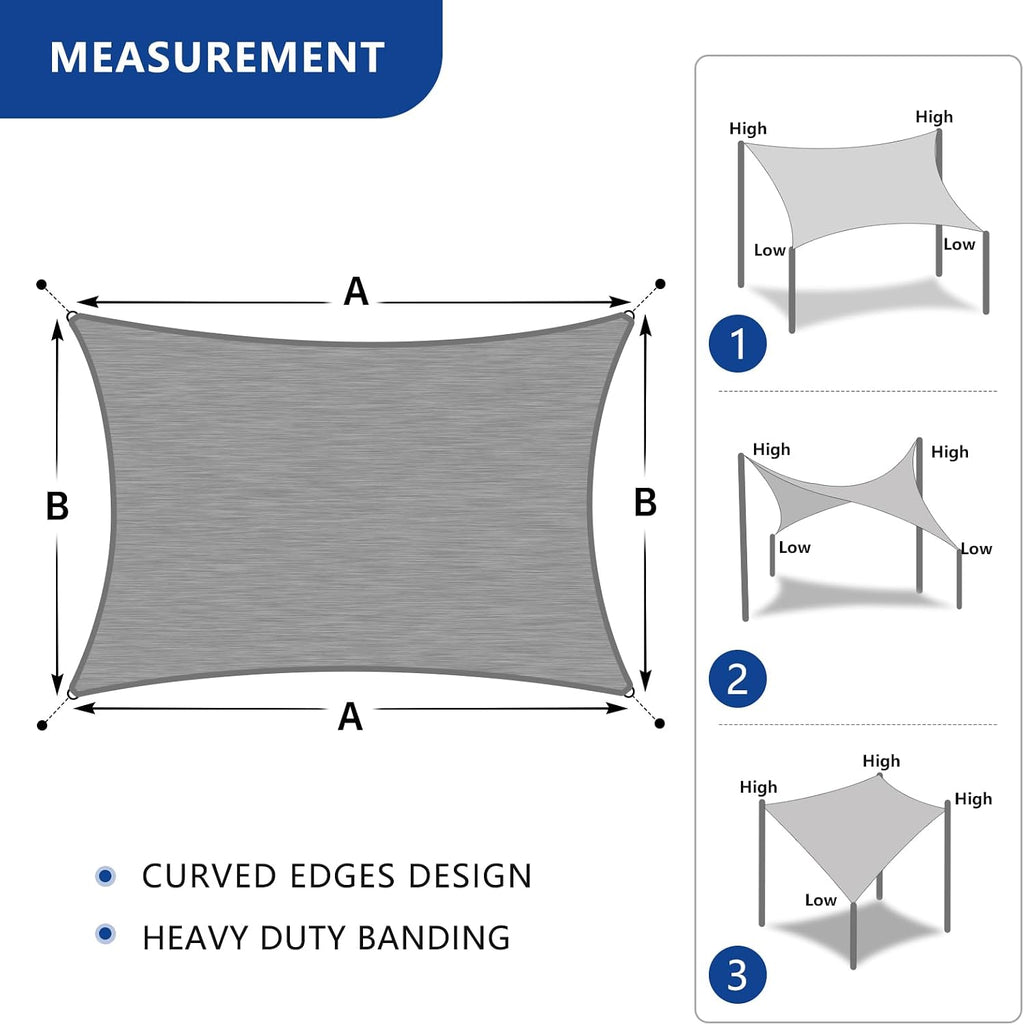 14' x 20' Gray Sun Shade Sail – Heavy-Duty Reinforced Rectangle Canopy, UV-Blocking 260 GSM Fabric, Built for Strength, Style & Longevity