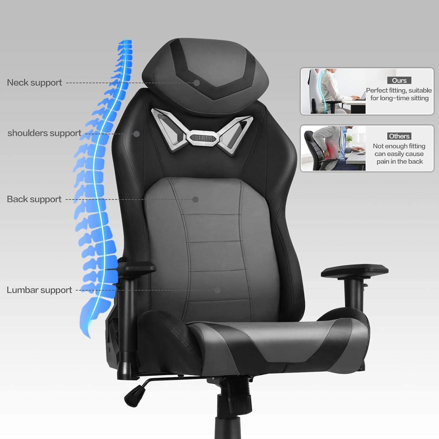 Modern-Depo Ergonomic Gaming Chairs for Adults with High-Density Memory Foam | Swivel Comfortable Office Chair, Big and Tall Video Game Chair, High Back Computer Chair for Home, Office, Grey Black