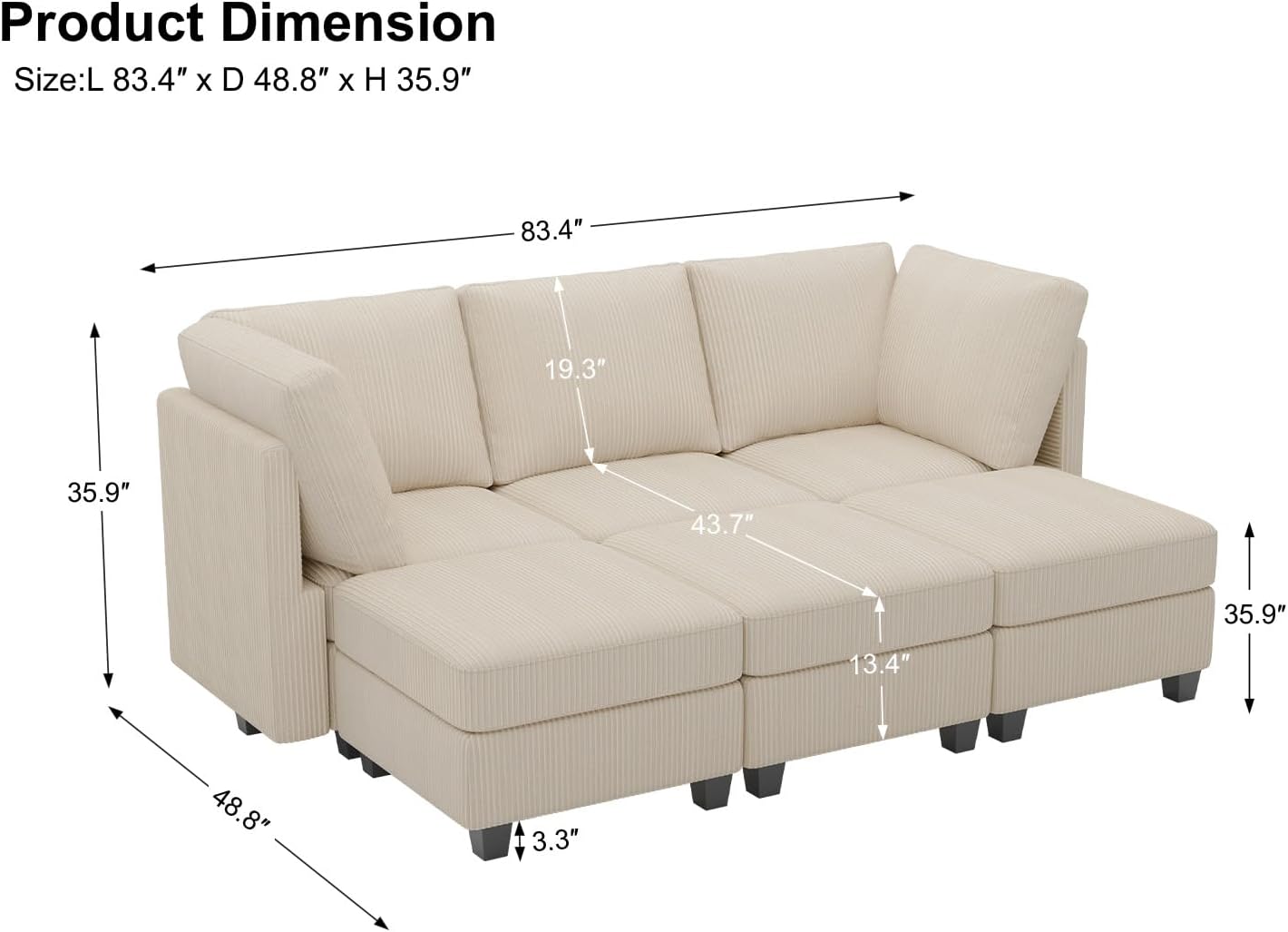 Belffin Modular Sectional Sleeper Sofa with Storage Seat 6 Seat Sectional Sleeper Sofa Bed Corduroy Convertible Sectional Couch with Reversible Chaise Beige Modular Couch for Living Room