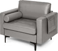 Giantex Single Sofa, Accent Chair, Armchair w/Comfy Cushion Bolster, Armrest Magazine Caddy Pockets, Living Room Upholstered Leisure Chair for Bedroom Reception Room Dark Grey