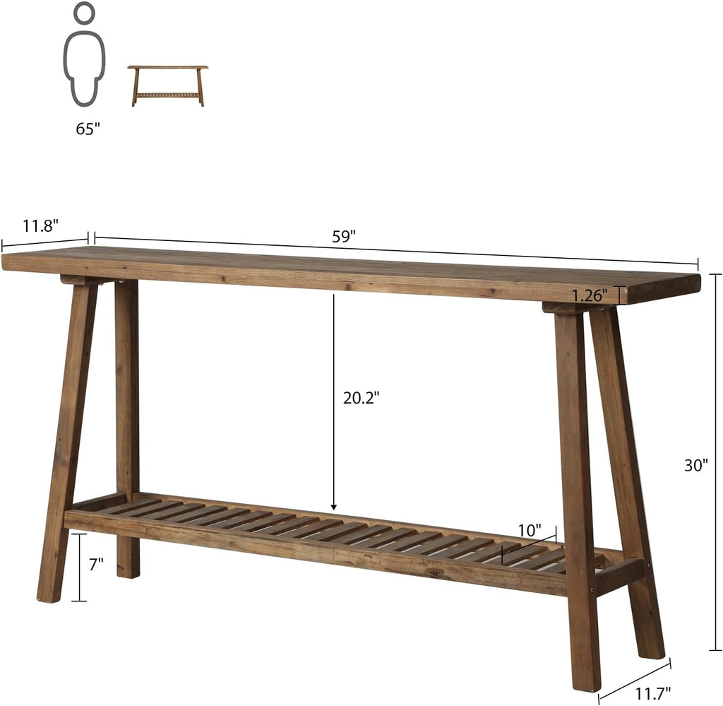 HOKYHOKY Reclaimed Solid Wood Console Table, 59' Long Farmhouse Entryway Tables, Rectangular Couch Table Behind Sofa, 2 Tiers Accent Tables for Hallway, Entrance, Foyer, Living Room