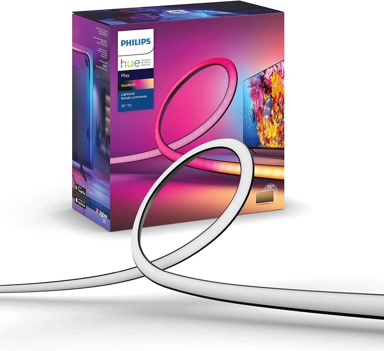 Philips Hue Gradient LED LightStrip 55in (Sync with TV, Music and Gaming), Hue Hub & Hue Sync Box Required (Renewed)
