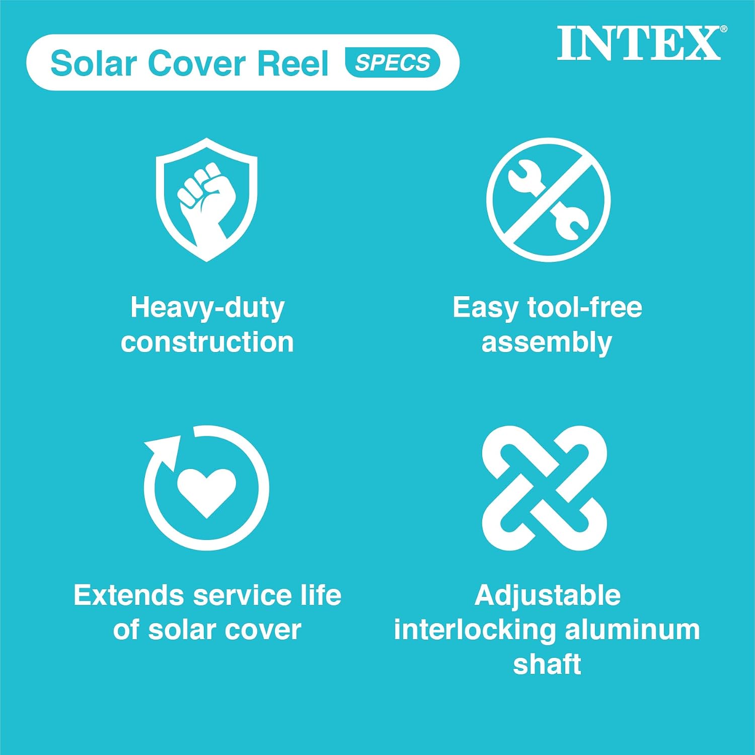 Intex Heavy Duty Solar Above Ground Pool Cover Reel Aluminum Adjustable with Locking Mechanism for Rectangle Frame Pool, Cover Not Included