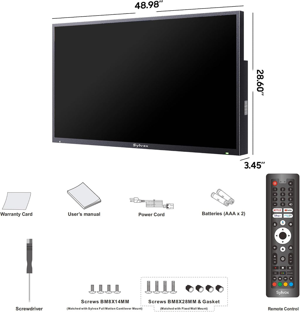 SYLVOX New 55' Outdoor Smart TV, Superior Waterproof Performance, Upgraded Matte Finish for Enhanced Anti-Glare Effect, Full Metal, with Dolby Atmos, 1000nits, Partial Sun Deck Pro 2.0+ Series