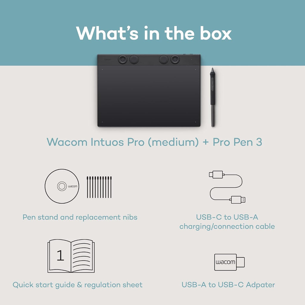 Wacom Intuos Pro Medium Bluetooth Professional Graphic Drawing Tablet with Pro Pen 3, Compatible with Mac, Windows - 2025 Edition
