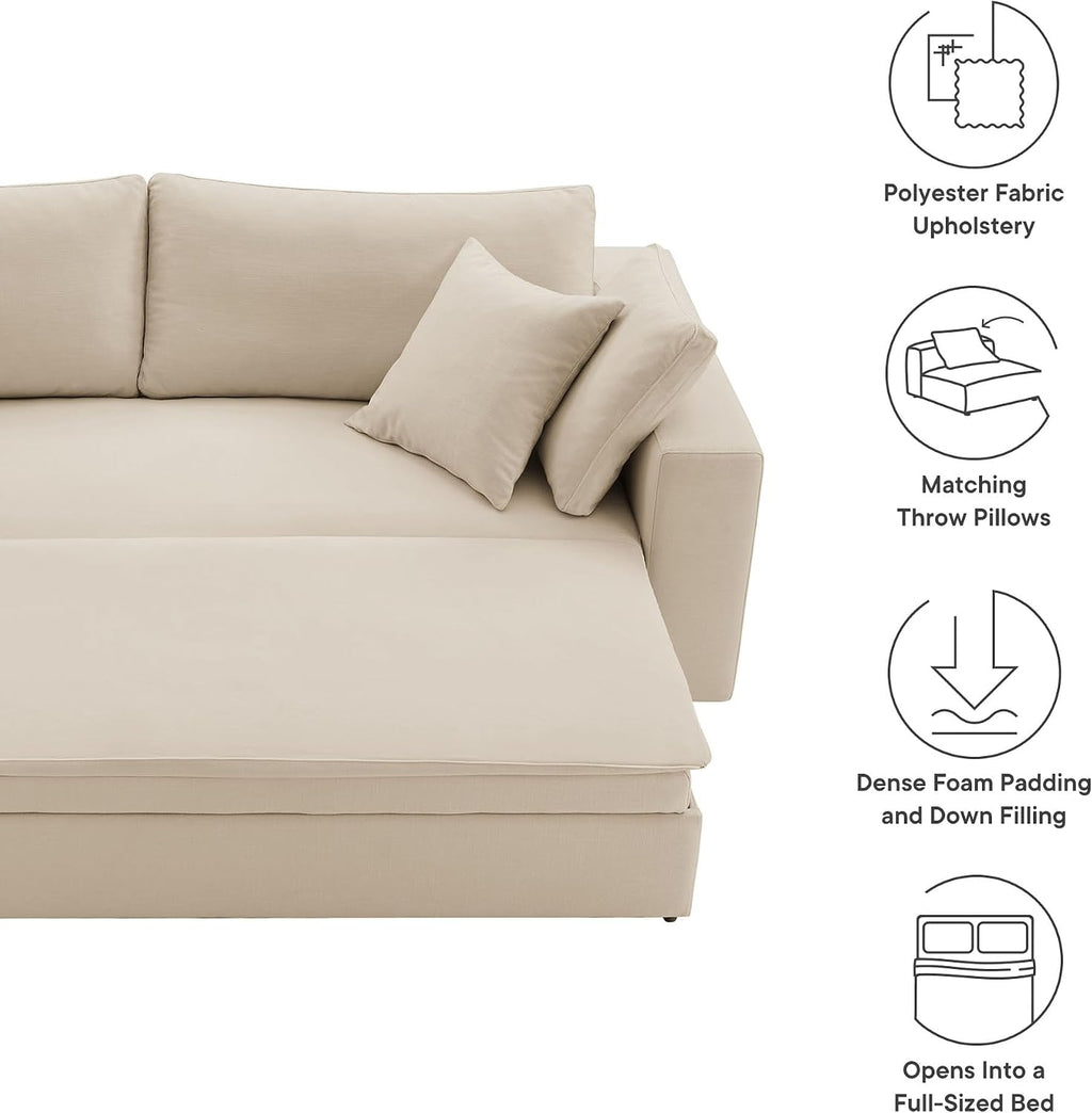 Modway Commix Down Filled Fabric Sleeper Sofa in Light Beige