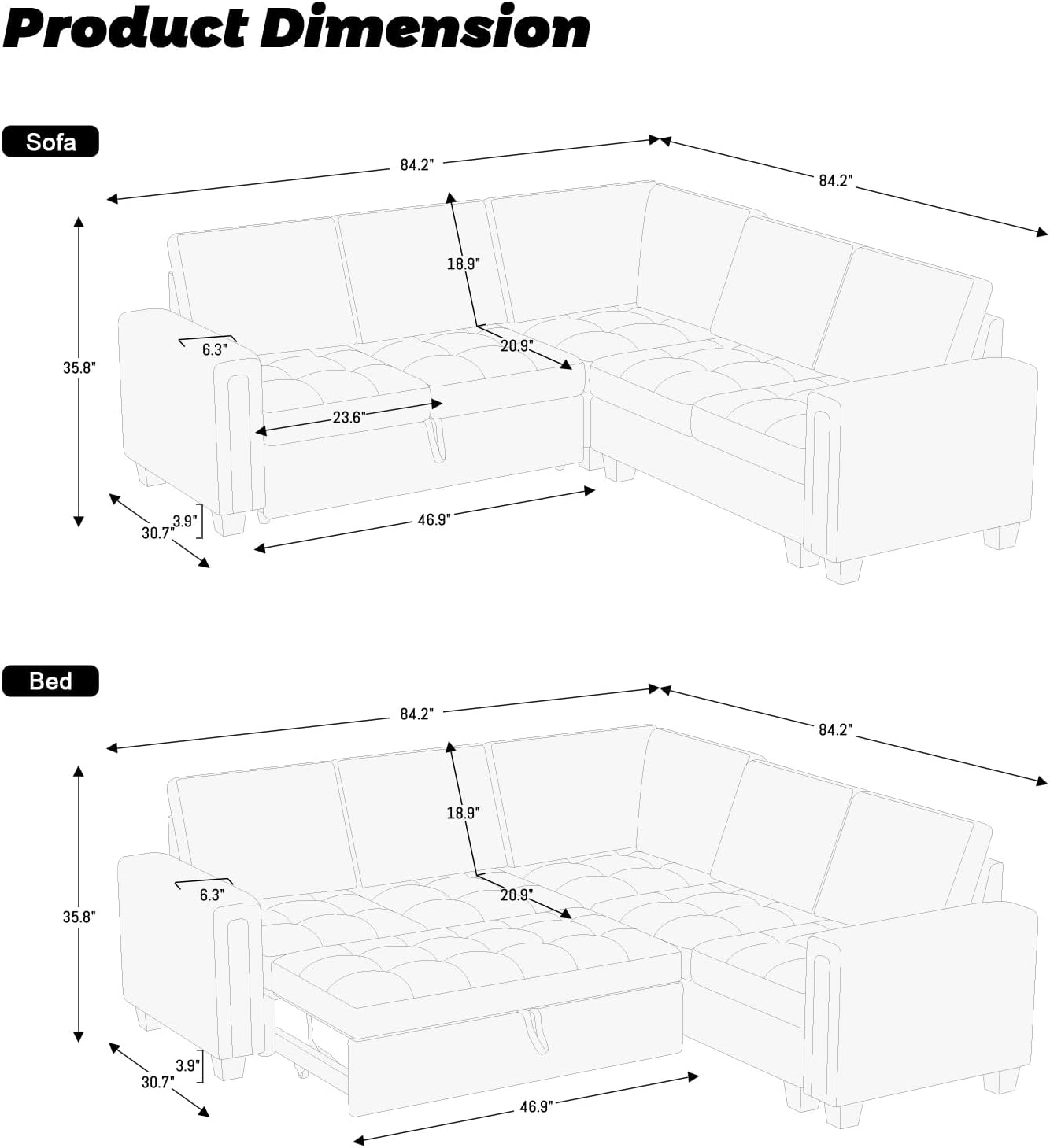 Belffin Modular Sectional Sleeper Sofa with Pull Out Couch Bed Velvet Convertible L Shaped Sectional Couch for Living Room Apartment Beige