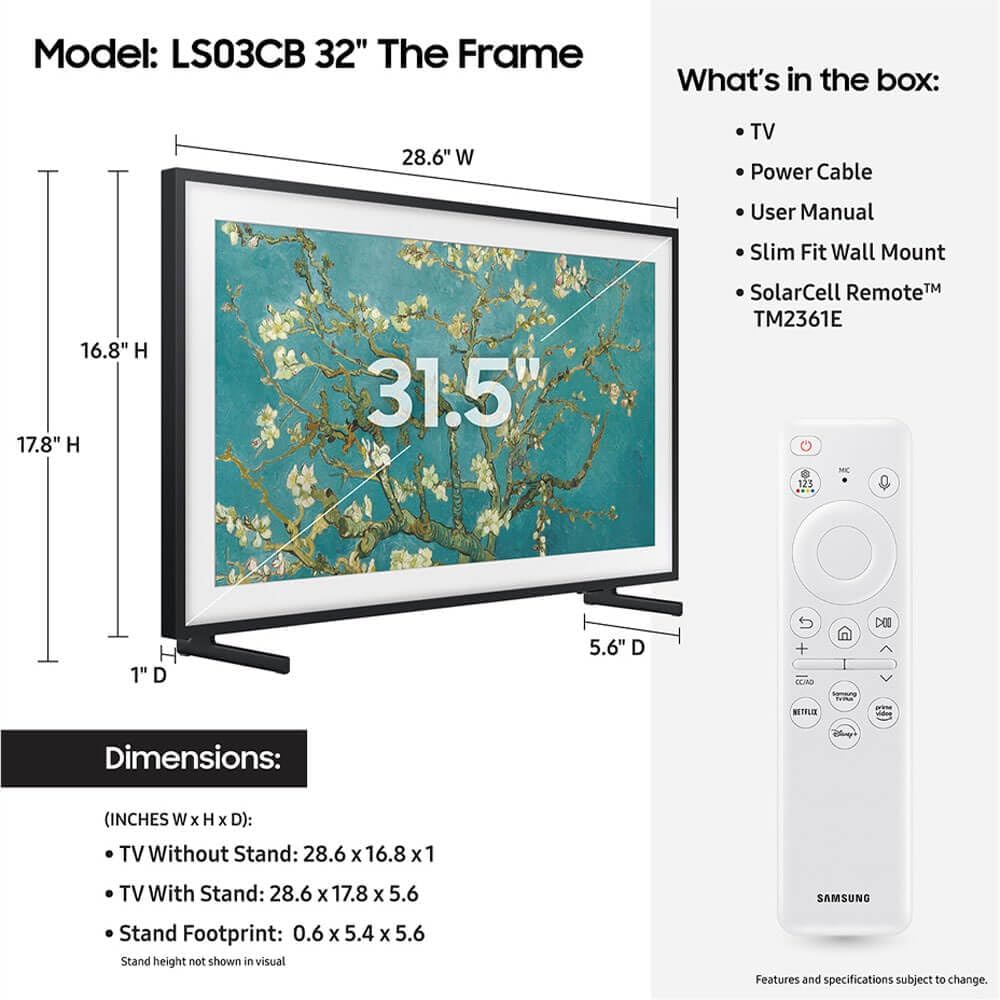 SAMSUNG 32-Inch Class QLED 4K LS03B Series The Frame Quantum HDR Smart TV with Alexa Built-in (QN32LS03BBFXZA, 2022 Model) (Renewed)