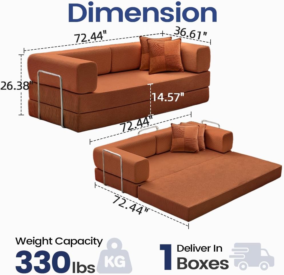 GEARIVY Folding Sofa Bed Convertable Corduroy Couch King Size Floor Sleeper 4-in-1 DIY Combination Modular Sofa Fold Out Futon Lounge Comfy Foldable Lazy cama for Living Room