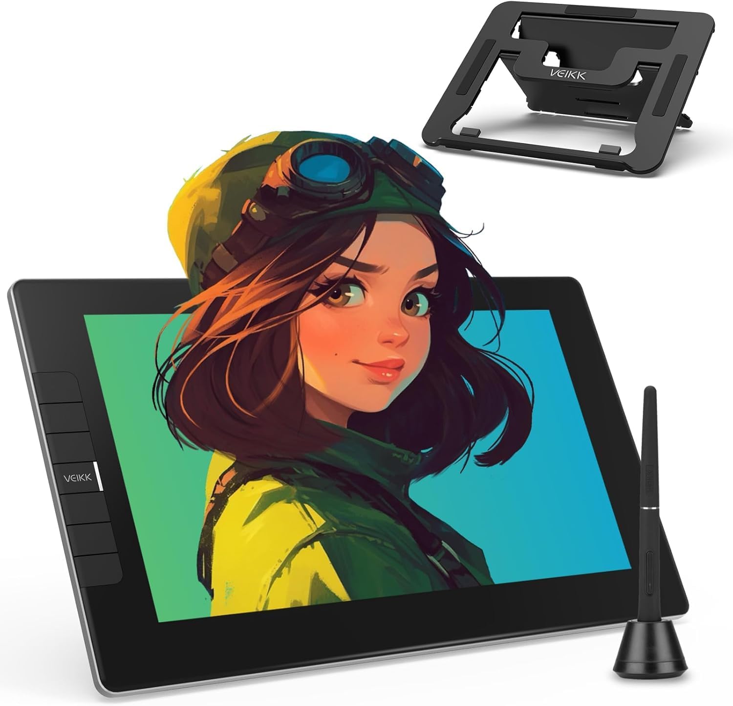VEIKK VK1200 V3 Drawing Tablet with Screen, 11.6 Inch Full-Laminated Graphics Monitor, Upgraded to 16384 Levels Pressure Sensitivity, Tilt Function, with Stand, 2 Pens & Glove
