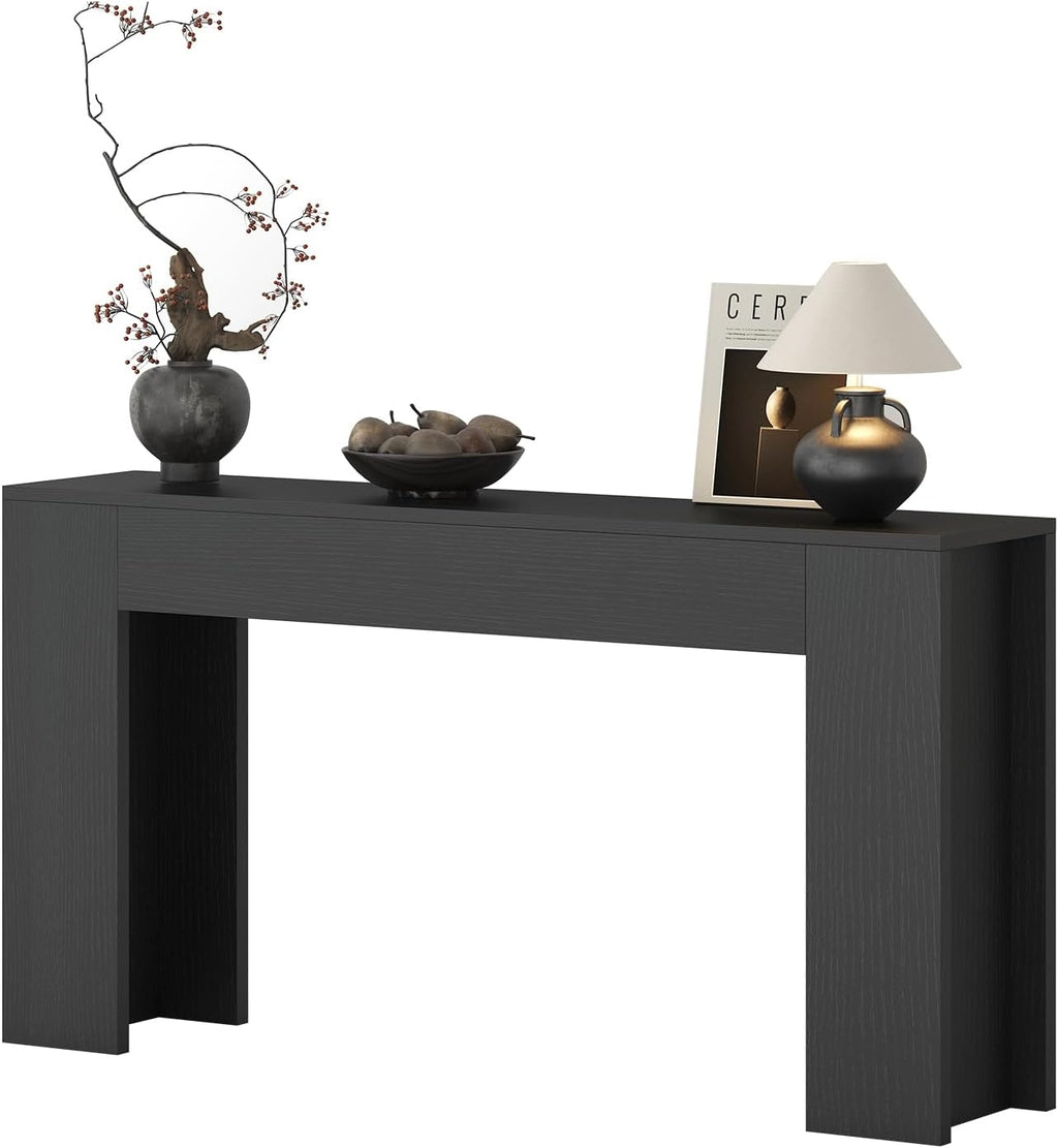 knoworld 63-Inch Long Console Table with LED Light, Farmhouse Sofa Table Behind Couch, Wooden Console Table for Entryway Hallway Entrance Living Room, Black